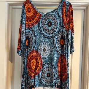 Blue medallion print blouse